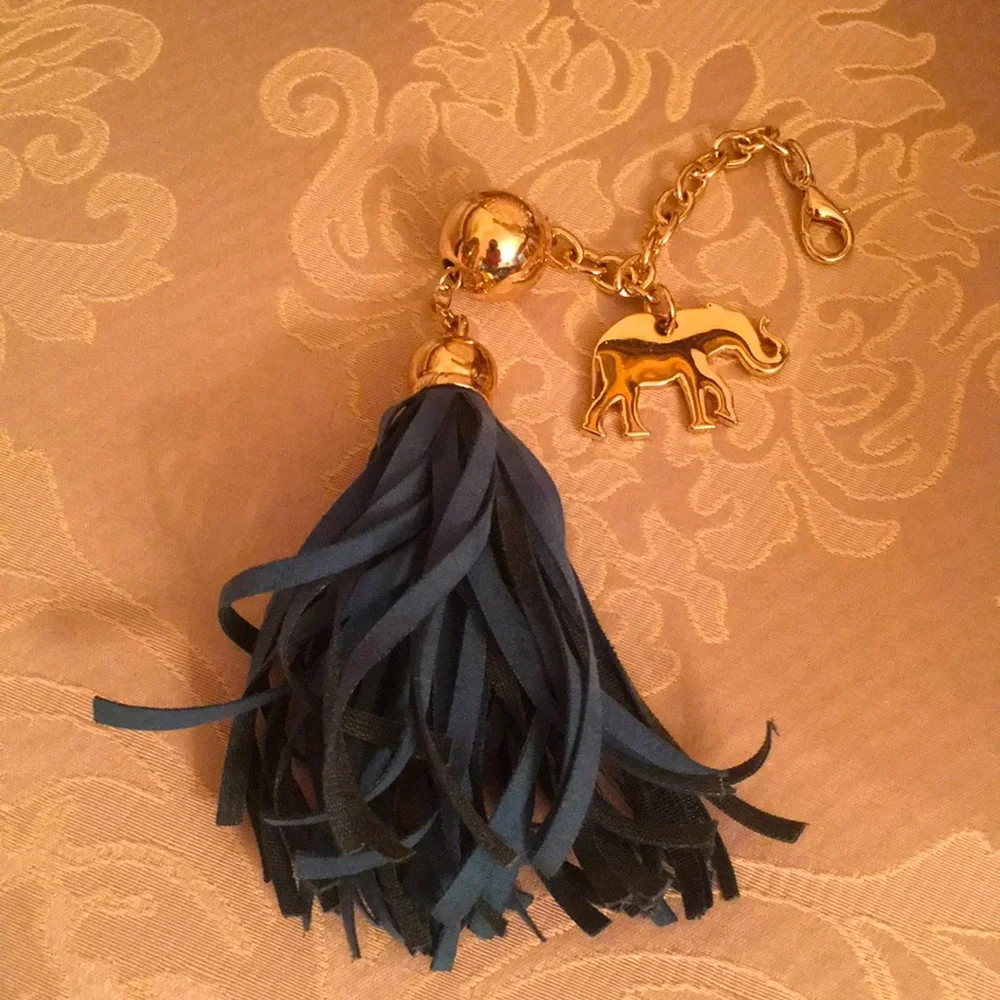 Deux Lux Metal Elephant Leather Fringe Key Chain/ Bag Charm